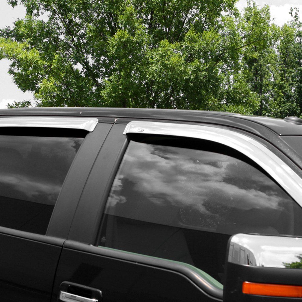 AVS® • 684515 • Tape-On Ventvisor Chrome • Rain Deflectors • Chevy Silverado /Sierra 07-14