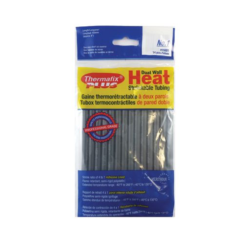 Dual Wall Heat Shrinkable Tubing Thermafix Plus (Semi-Rigid) #1, Poly Bag 6" Length, Black