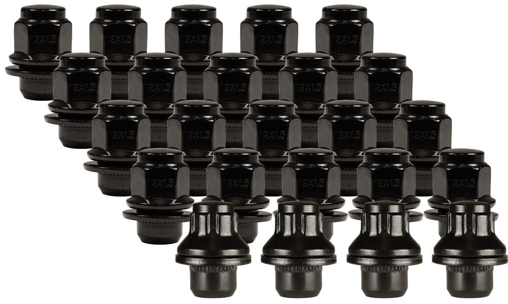 Ceco CD5307BK-24LLK - (20+4 locks) BLACK OEM TOYOTA SHANK NUTS 12X1.5 37mm Hex 21mm
