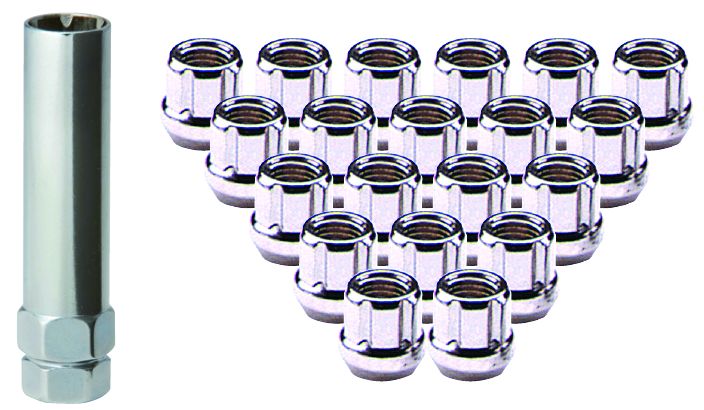 RTX® • N070219-20 • Lug Nut Kits • Open End Spline Drive Lug Nuts & Key • 20 Nuts • Zinc • Conical • 1/2