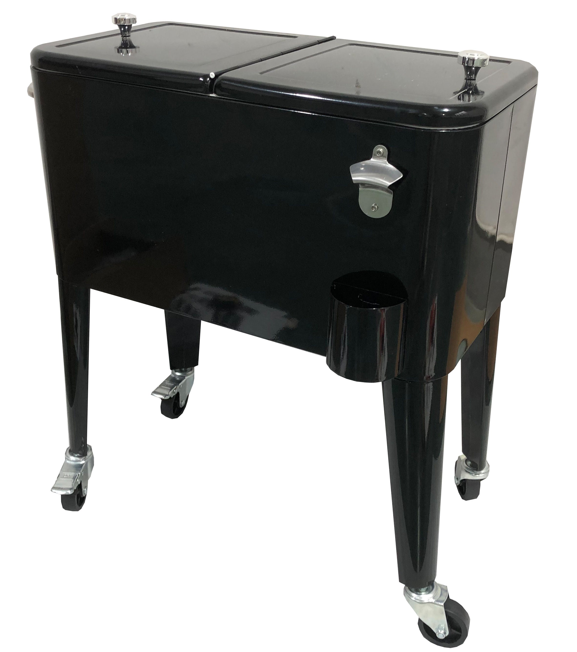 60 QT (57L) Vintage Rolling Cooler Cart with Lid and Bottle Opener, Steel Frame - Black