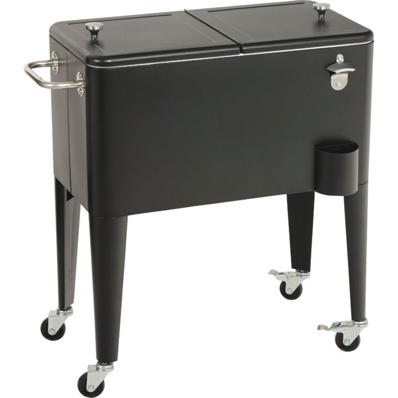 60 QT (57L) Vintage Rolling Cooler Cart with Lid and Bottle Opener, Steel Frame - Black