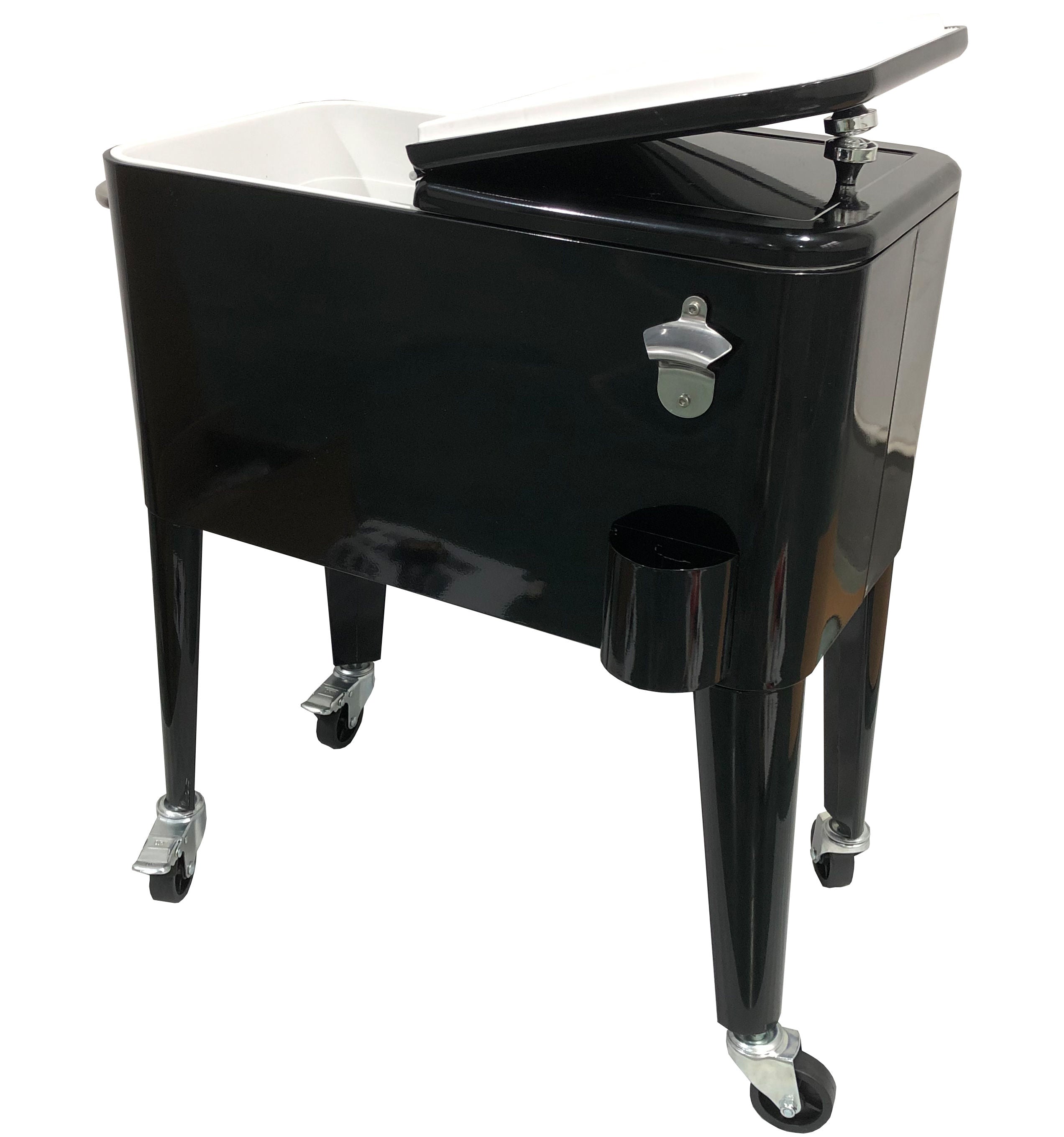 60 QT (57L) Vintage Rolling Cooler Cart with Lid and Bottle Opener, Steel Frame - Black