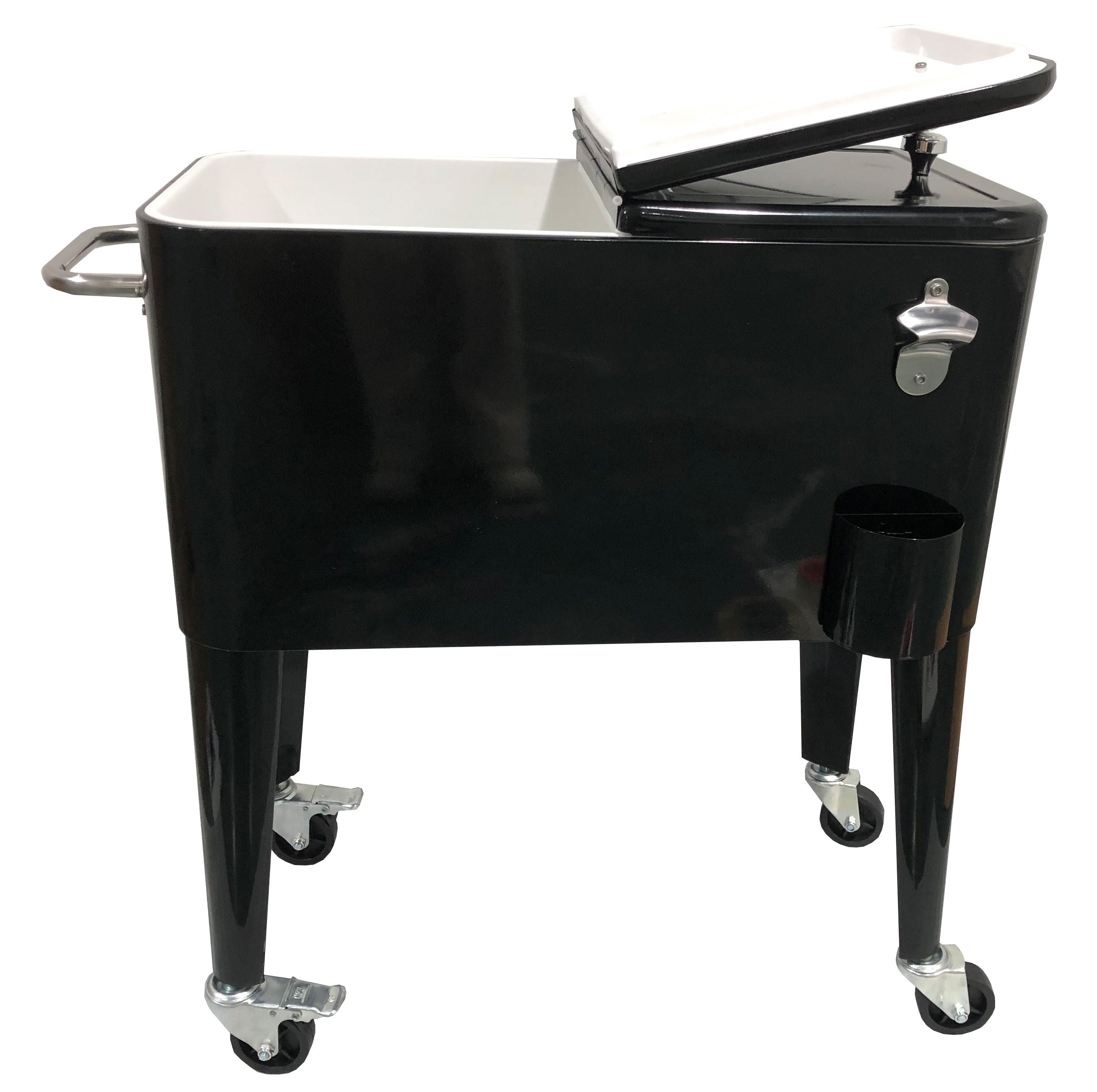 60 QT (57L) Vintage Rolling Cooler Cart with Lid and Bottle Opener, Steel Frame - Black