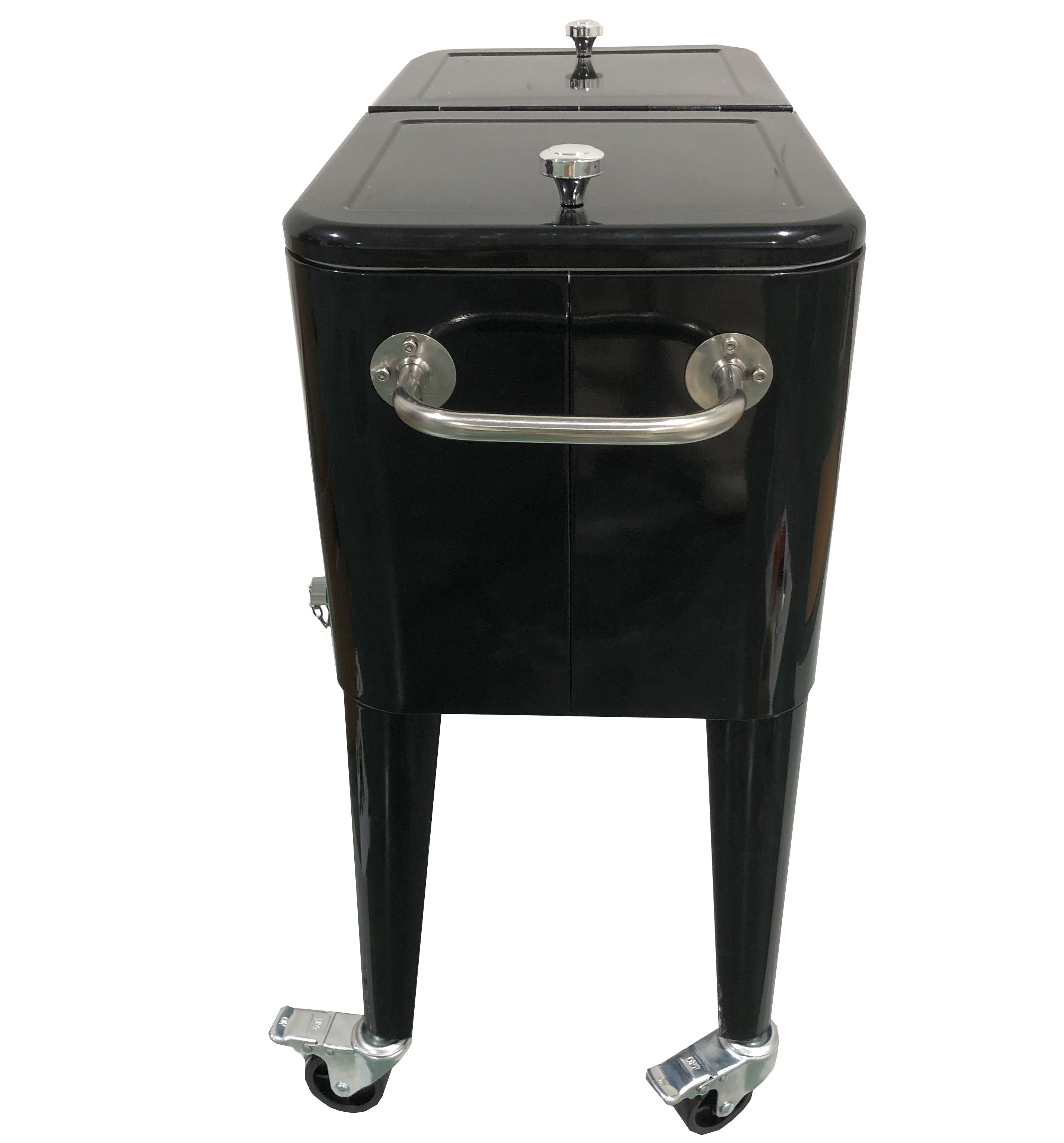 60 QT (57L) Vintage Rolling Cooler Cart with Lid and Bottle Opener, Steel Frame - Black