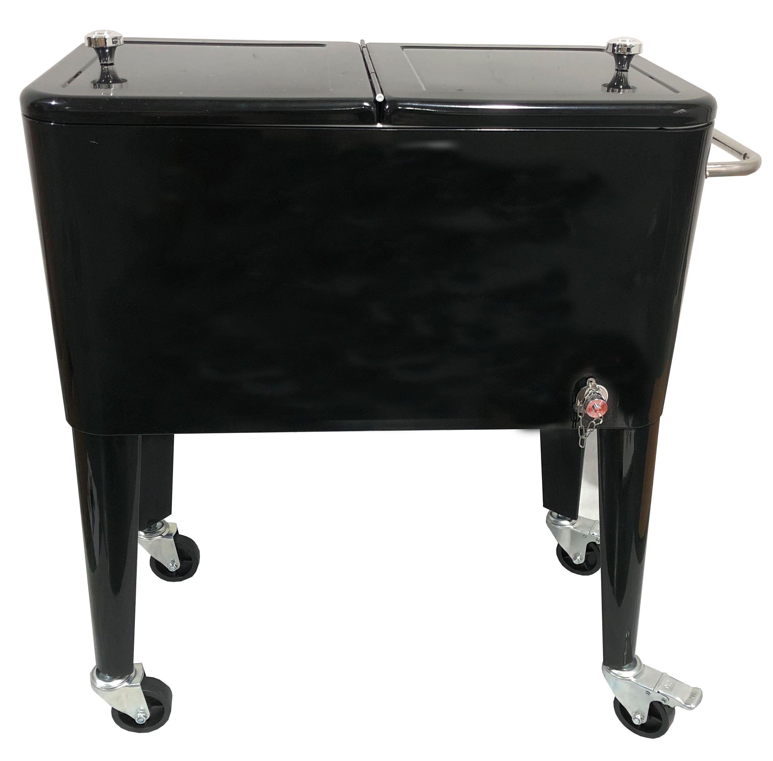 60 QT (57L) Vintage Rolling Cooler Cart with Lid and Bottle Opener, Steel Frame - Black