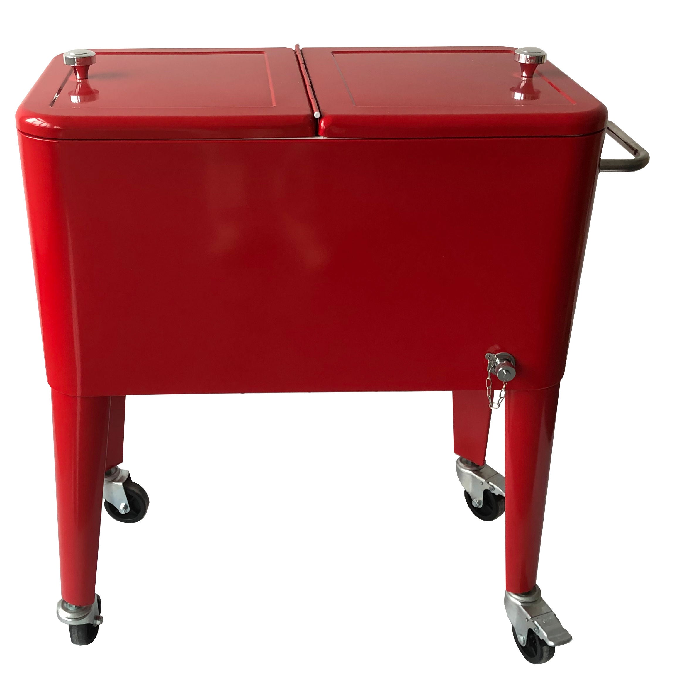 PatioZone 60QT (57L) Vintage Rolling Cooler Cart w/Lid and Bottle Opener, Steel Frame (MOSS-2006R) - Red