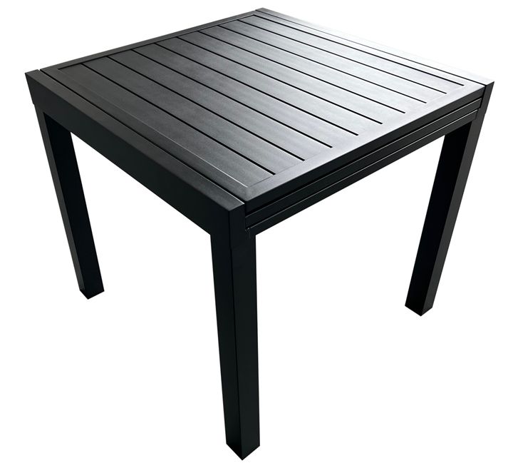 Extensible condo table with slated tabletop, aluminum BLACK