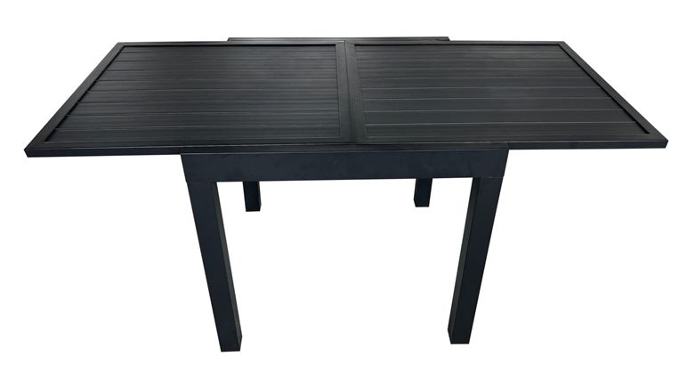 Extensible condo table with slated tabletop, aluminum BLACK