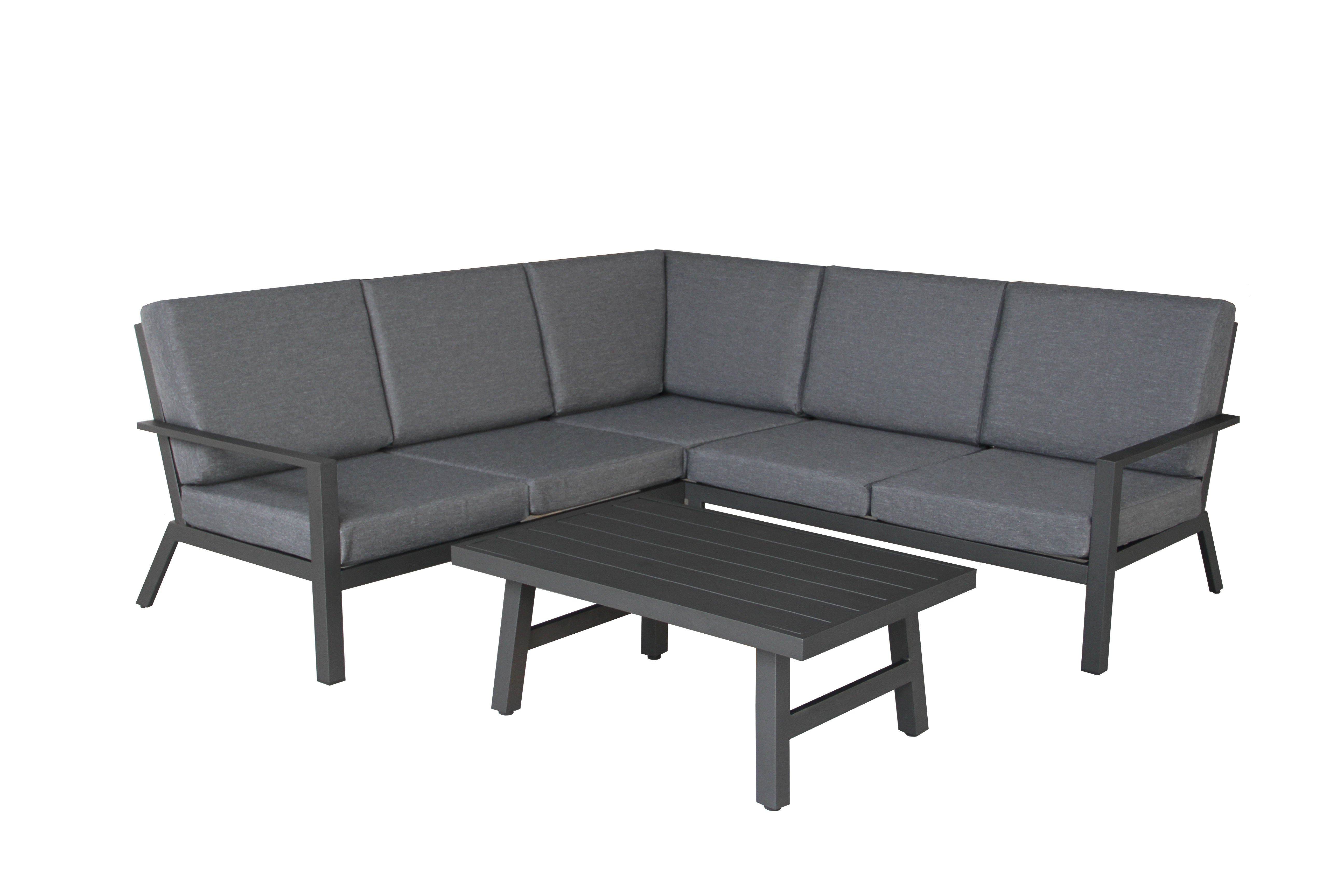 3 Piece Sofa Set with Polyester Cushions and Aluminum Frame - Black / Grey