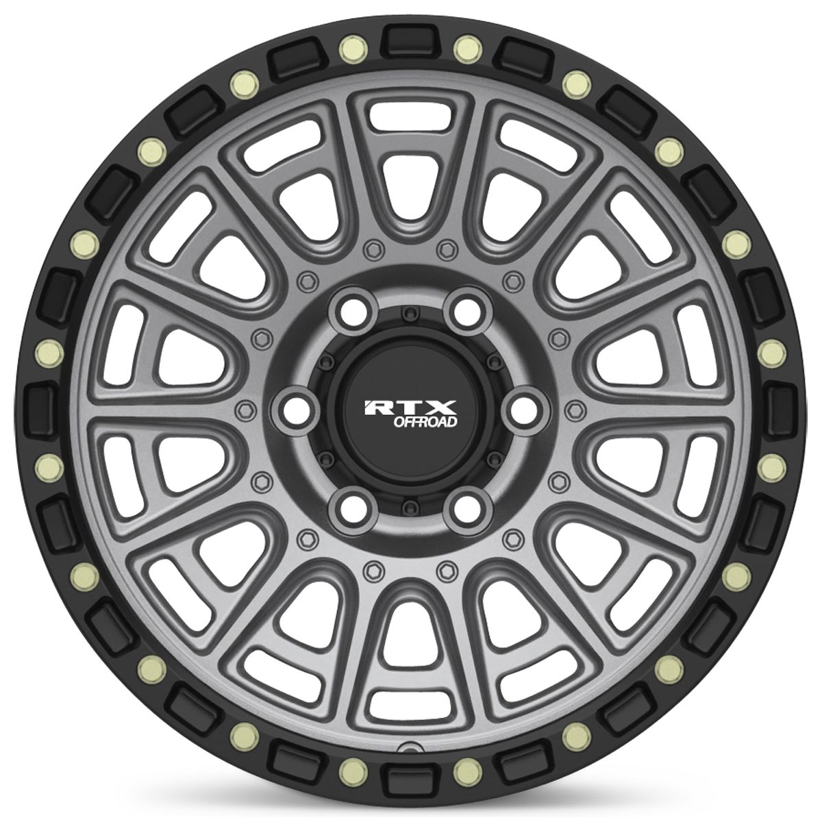RTX® (Offroad) • 178618 • Striker • Matte Gunmetal with Black Lip and Milled Rivets • 20x9 6x139.7 ET10 CB106.1