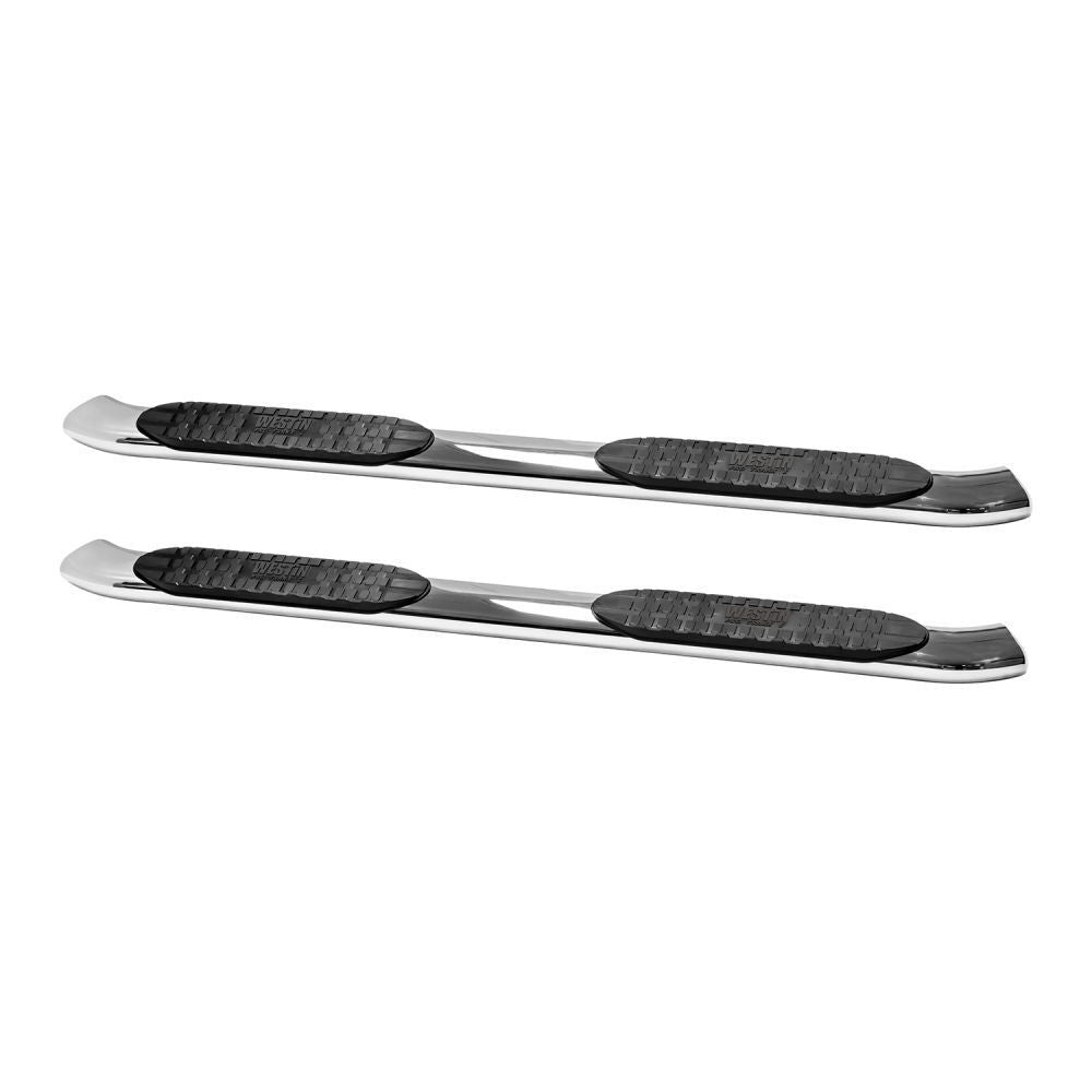 Westin 21-54130 - Pro Traxx 5" Oval Nerf Step Bars Stn.Steel Silv,Sierra 1500 Crew Cab 19-24 / 2500,3500 20-24