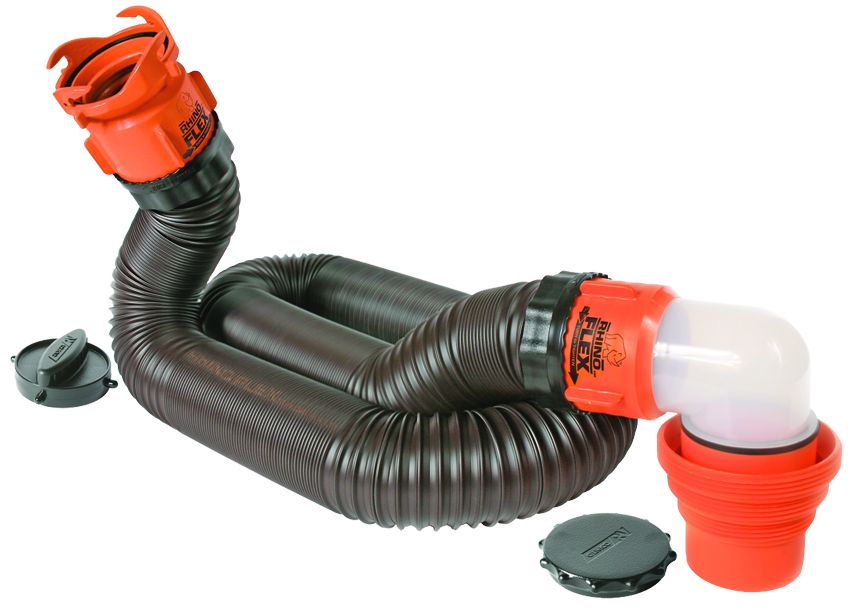 Camco 39760 RhinoFLEX 15' Sewer Hose Kit  - w/4N1,Elbow, Caps  Bilingual