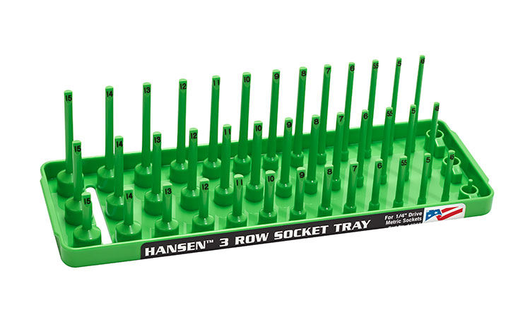 Metric Three Row Socket Tray for 1/4 Drive Sockets - Green