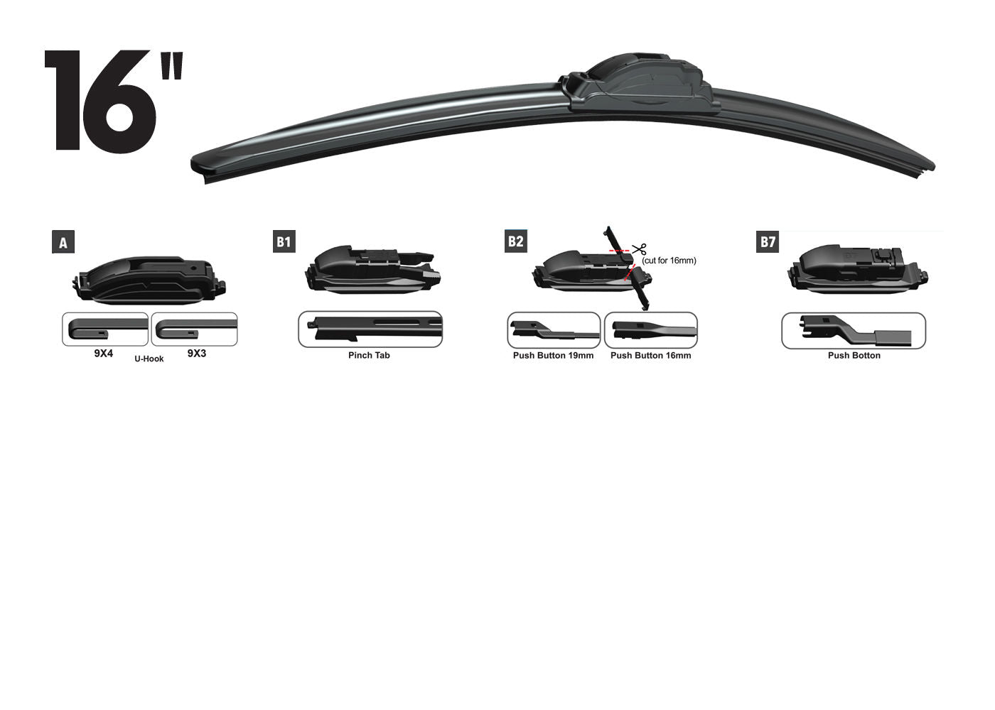 RTX RTX16OE - RTX-OE wiper blade 16" Front Multi-Fit OE 4pcs