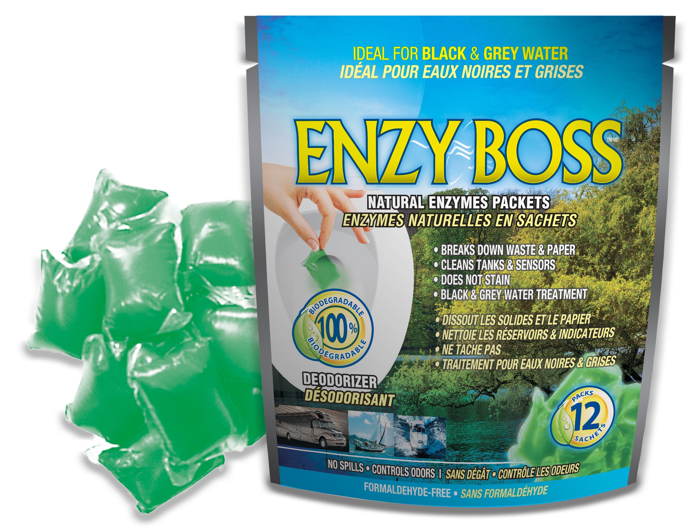 Enzy Boss 1769 - Box of 12, Natural Enzymes Holding Tank Additive (12/Bag)