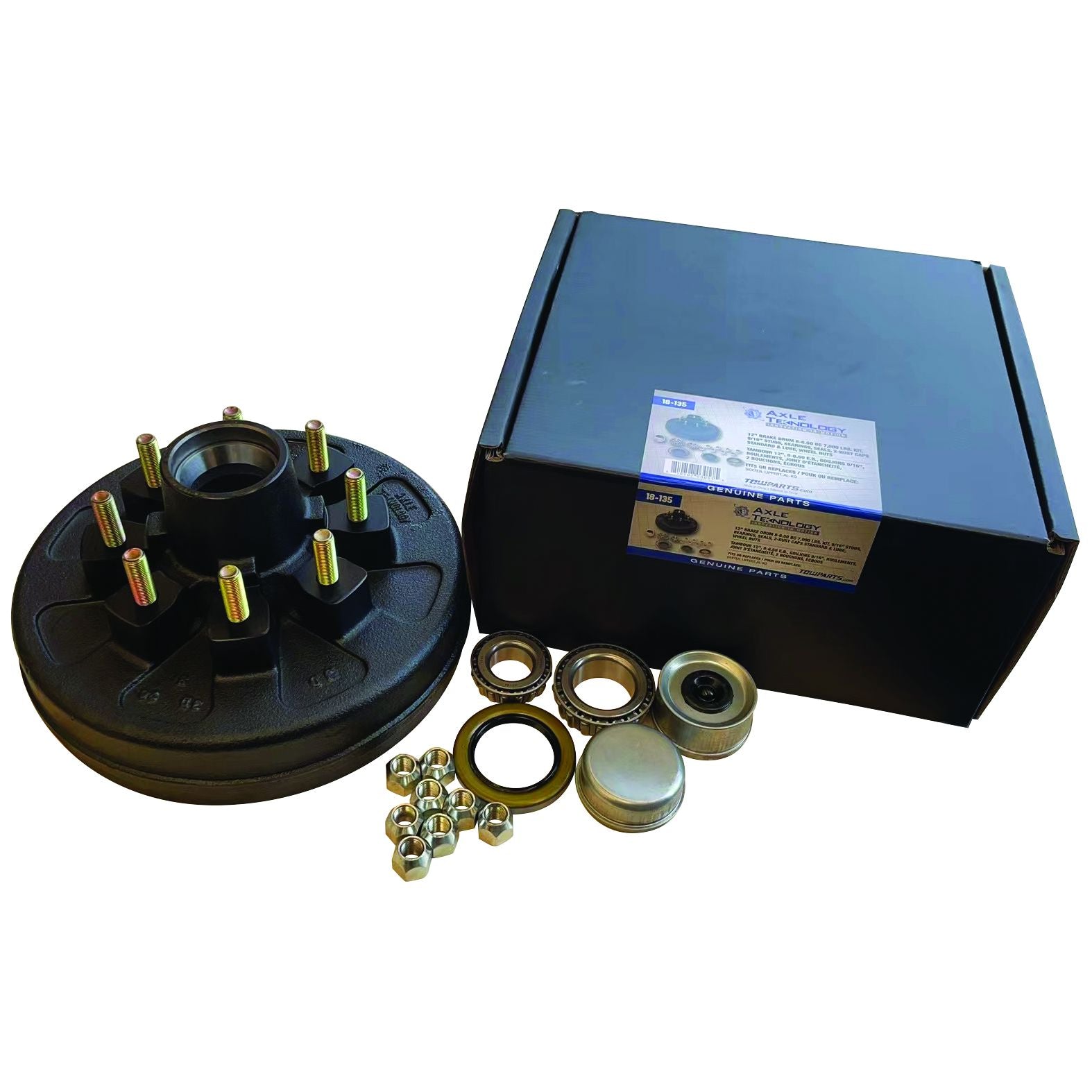 Axletek 18-135 - EZ-Lube Drum Kit 12", Bolt Hole Pattern 8- 6-1/2, 7000 lb capacity and 9/16" studs