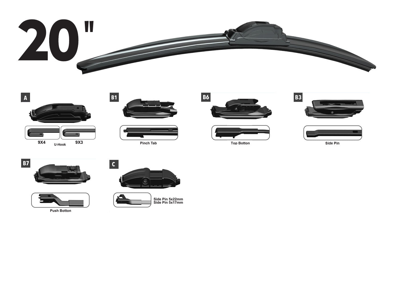 RTX RTX20OE - RTX-OE wiper blade 20" Front Multi-Fit OE 6pcs