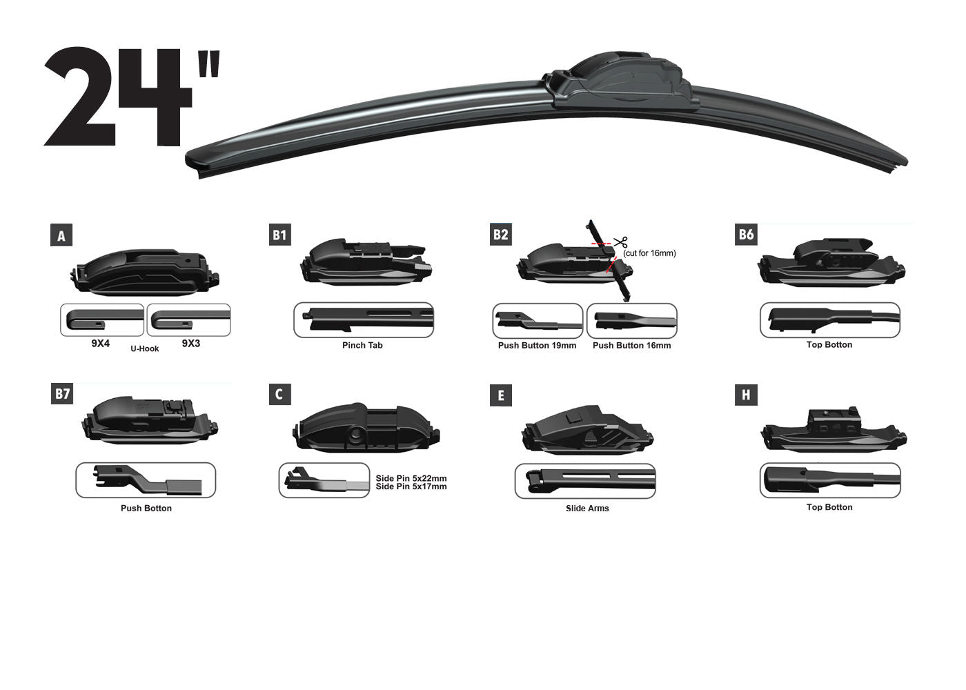 RTX RTX24OE - RTX-OE wiper blade 24" Front Multi-Fit OE 8pcs