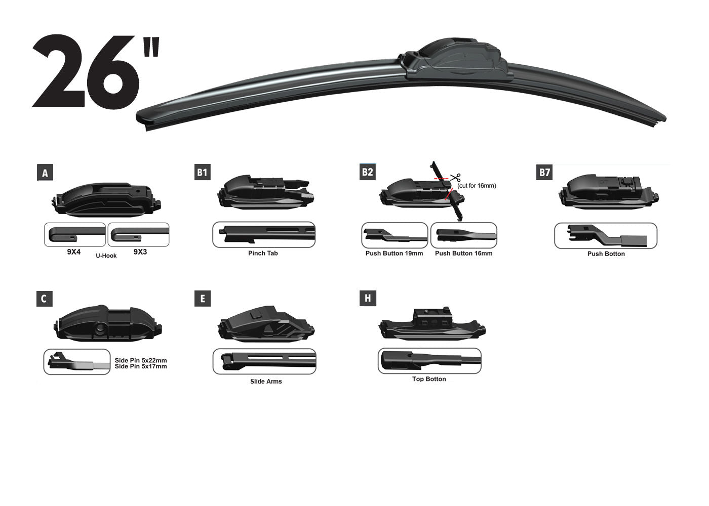 RTX RTX26OE - RTX-OE wiper blade 26" Front Multi-Fit OE 7pcs