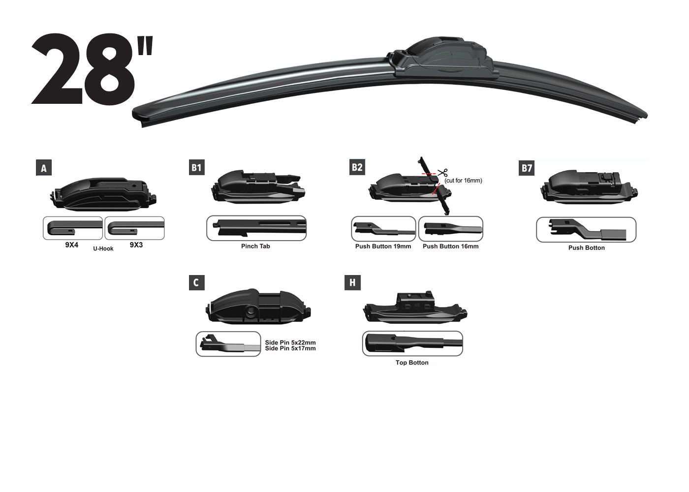 RTX RTX28OE - RTX-OE wiper blade 28" Front Multi-Fit OE 6pcs