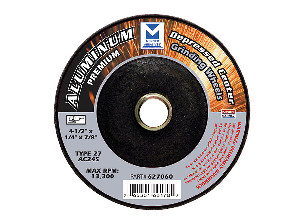 Mercer M627060-25 - 4-1/2" x 1/4" x 7/8" AC24R Type 27 Premium Depressed Center Grinding Wheel - Single Grit (25/pkg)