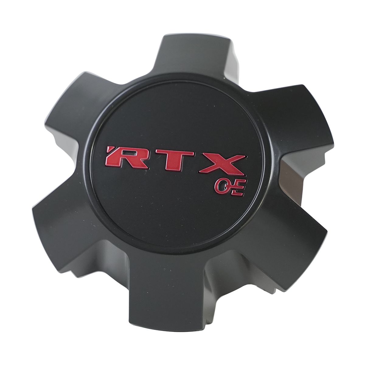 RTX 7487K130BB1M5OE - Center Cap Satin Black RTXoe Red Embossed Black Background