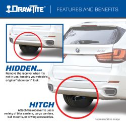 Draw Tite® • 76908 • Hidden Hitch® • Trailer Hitch Class III • Class III 2" (3500 Lbs lbs GTW/350 Lbs lbs TW) • BMW X5 Except M Sport Package19-22