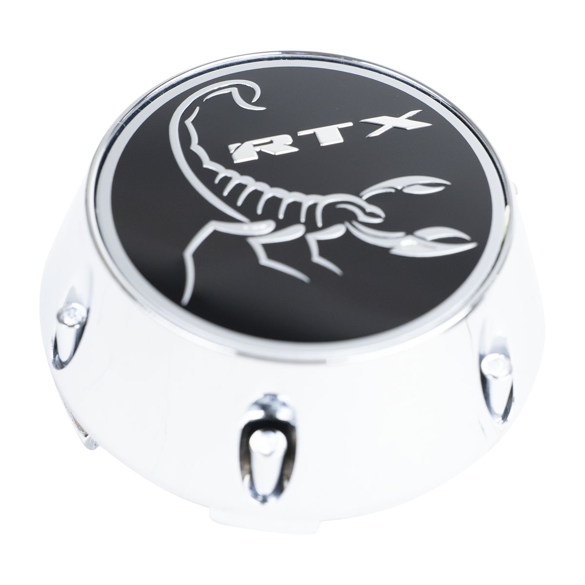 9032K68CHRT - Center Cap Chrome RTX Scorpion Chrome Black Background