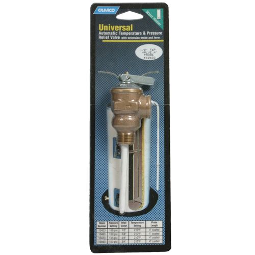 Camco 10423 T&P Valve 1/2"  - w/4" Probe Coated, 150psi  Bilingual