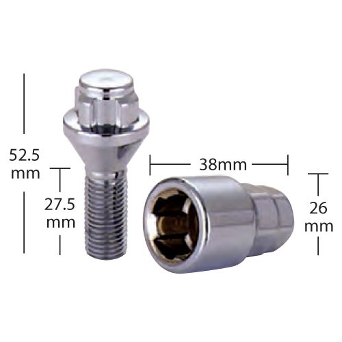 RTX L1207 - (4) Chrome Cone Seat Bolt Locks 12X1.5 Hex 17/19mm