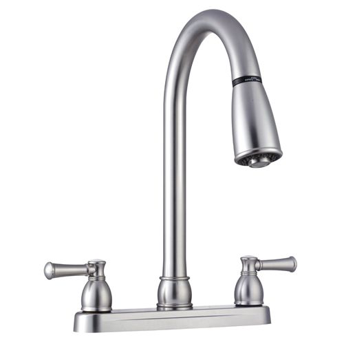 Dura Faucet DF-PK350L-SN - Dura Non-Metallic Dual Lever Pull-Down RV Kitchen Faucet - Brushed Satin Nickel