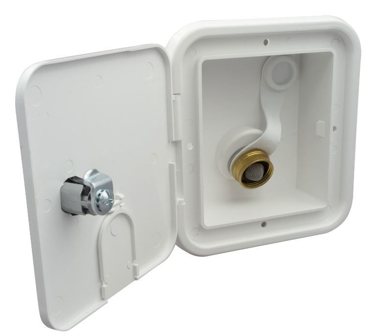 B&B Molders 94225 - White City Water Hatch  6-1/2" H x 6" W with Key Lock Door & 1/2" MPT Brass Check Valve