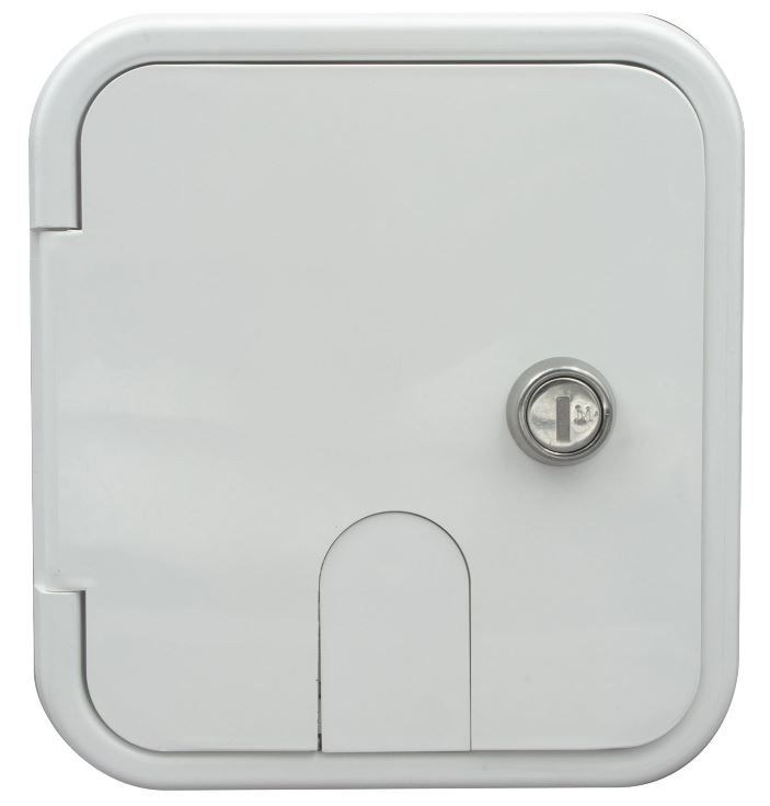 B&B Molders 94225 - White City Water Hatch  6-1/2" H x 6" W with Key Lock Door & 1/2" MPT Brass Check Valve