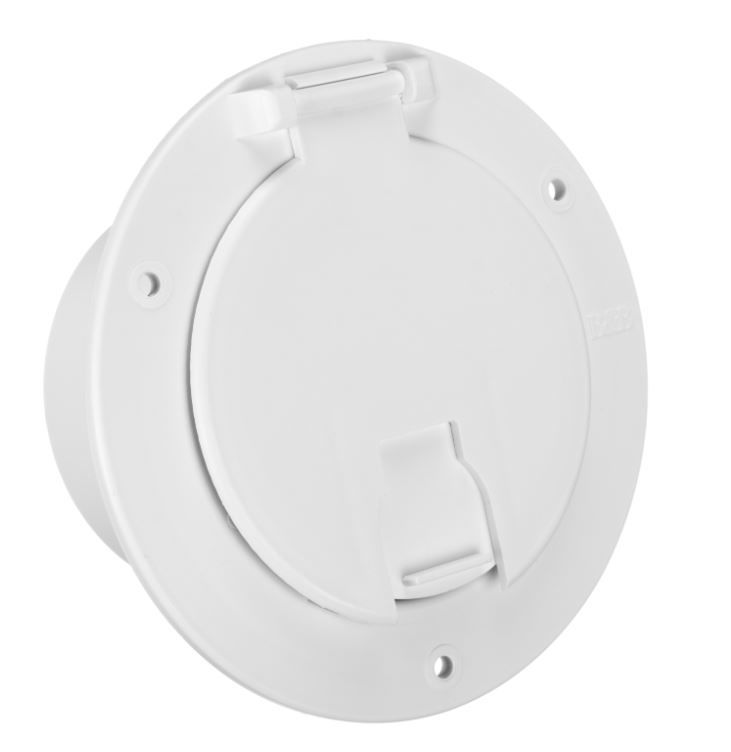 B&B Molders 94329 - Polar White 3-1/2" Deluxe Round Electrical Cable Hatch with Back