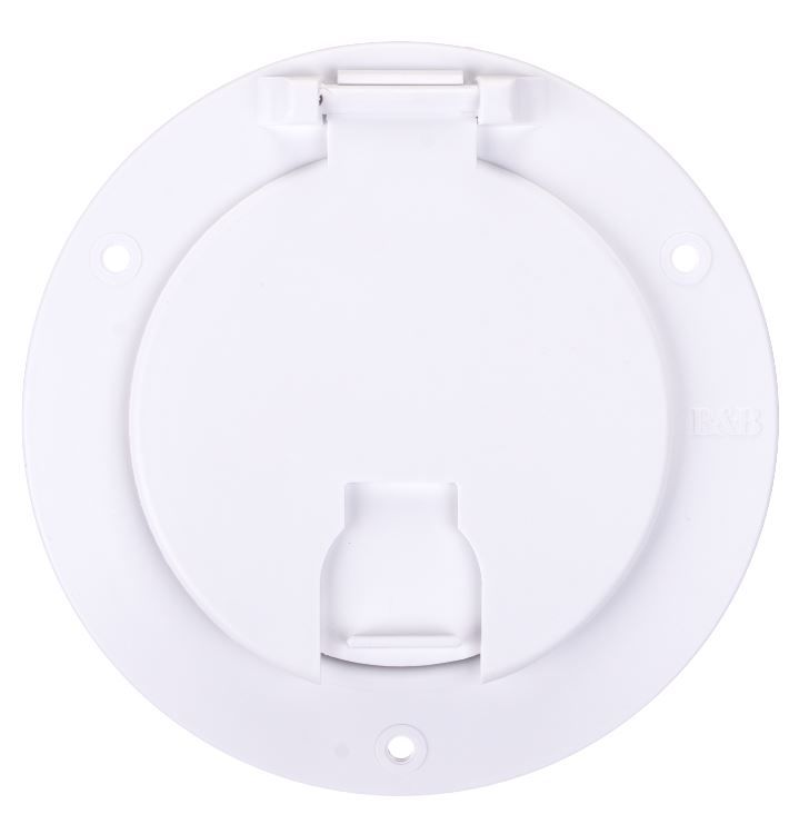 B&B Molders 94329 - Polar White 3-1/2" Deluxe Round Electrical Cable Hatch with Back