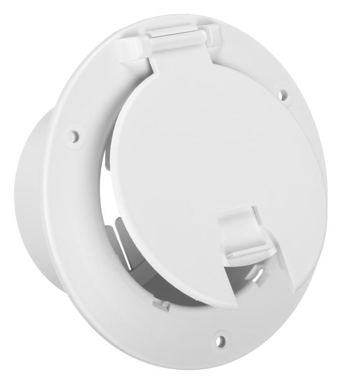 B&B Molders 94329 - Polar White 3-1/2" Deluxe Round Electrical Cable Hatch with Back