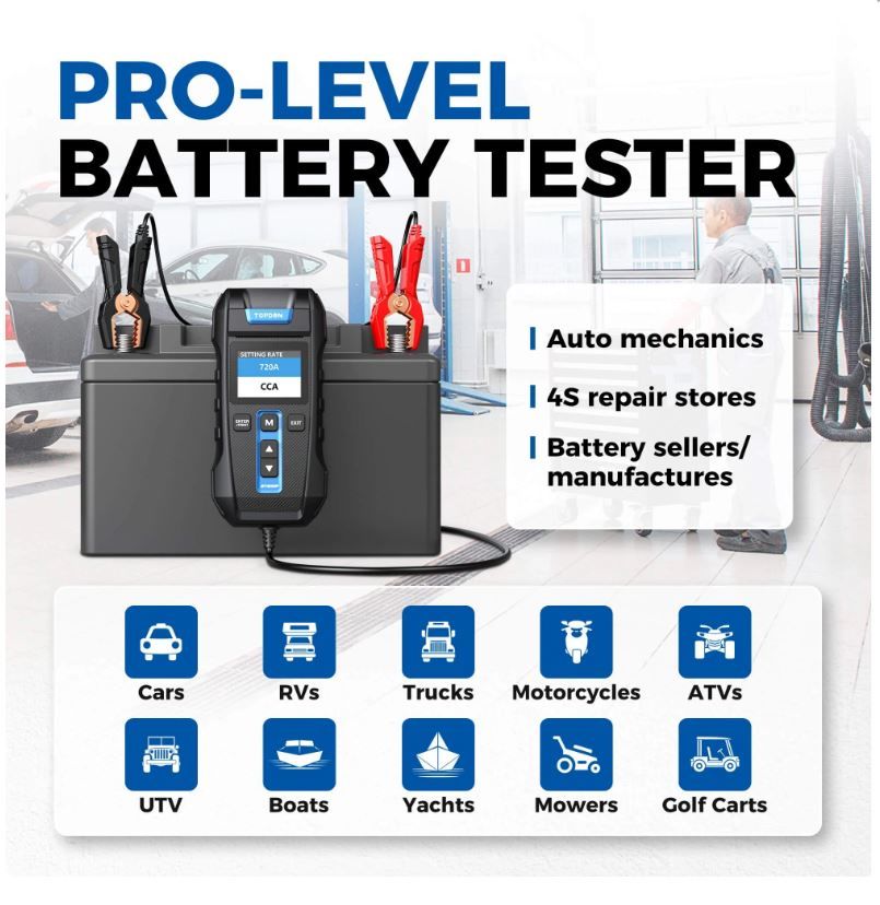 Topdon BT300P - 12V Lead-Acid Vehicle Battery Tester With a Built-in Printer