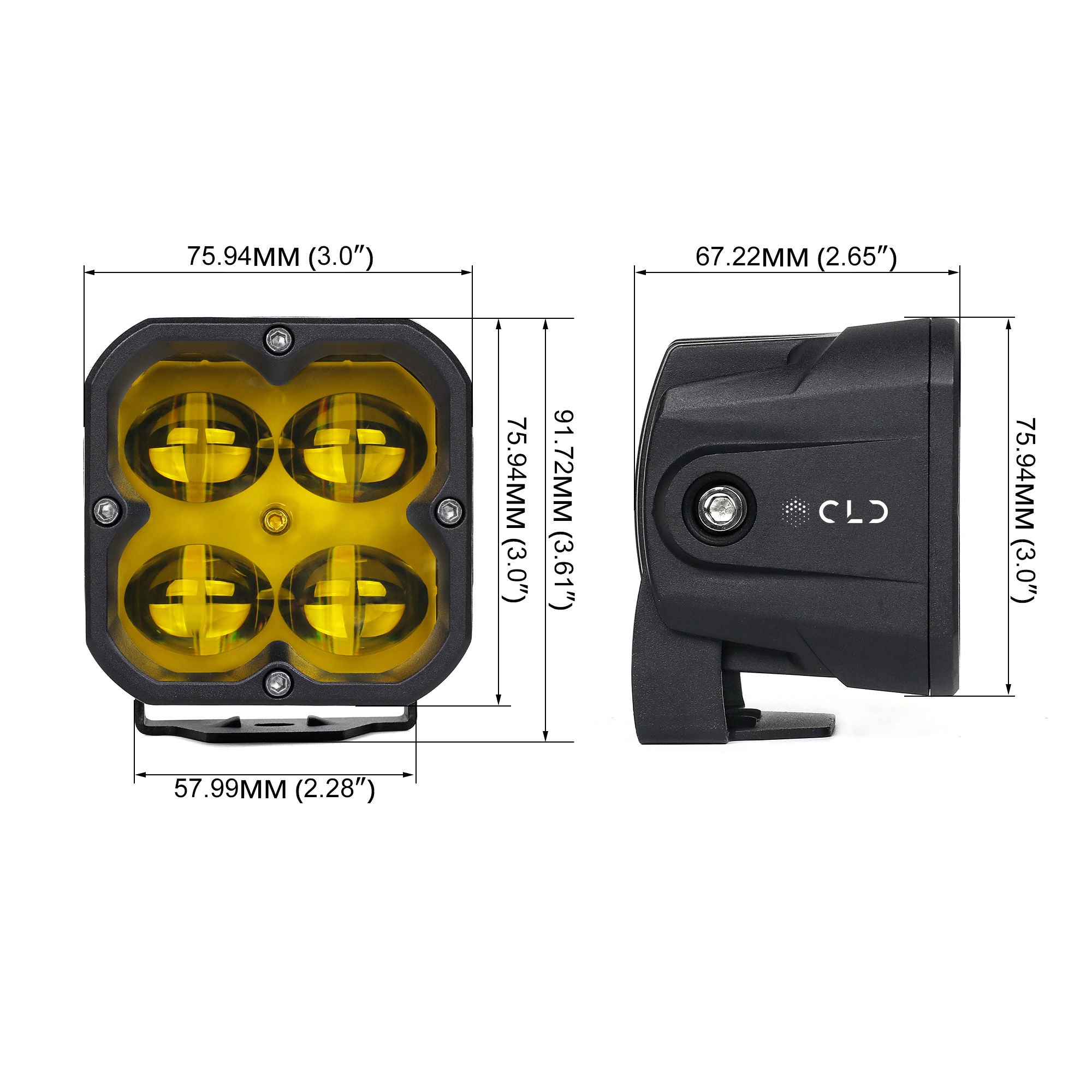 CLD CLDPCFGY - 3" Street Legal LED Pod Light - Auxiliary Square Fog Light w/Yellow Lens (620 Lumens)