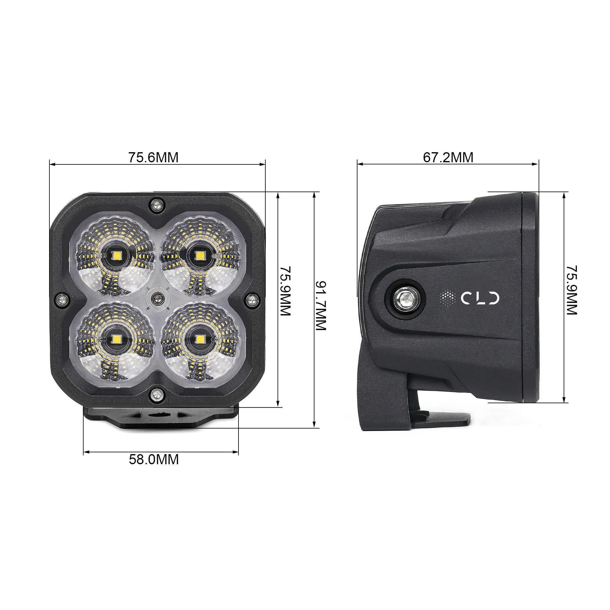 CLD CLDPCFL - 3" Street Legal LED Pod Light - Auxiliary Back Up Square Flood Beam (1434 Lumens)