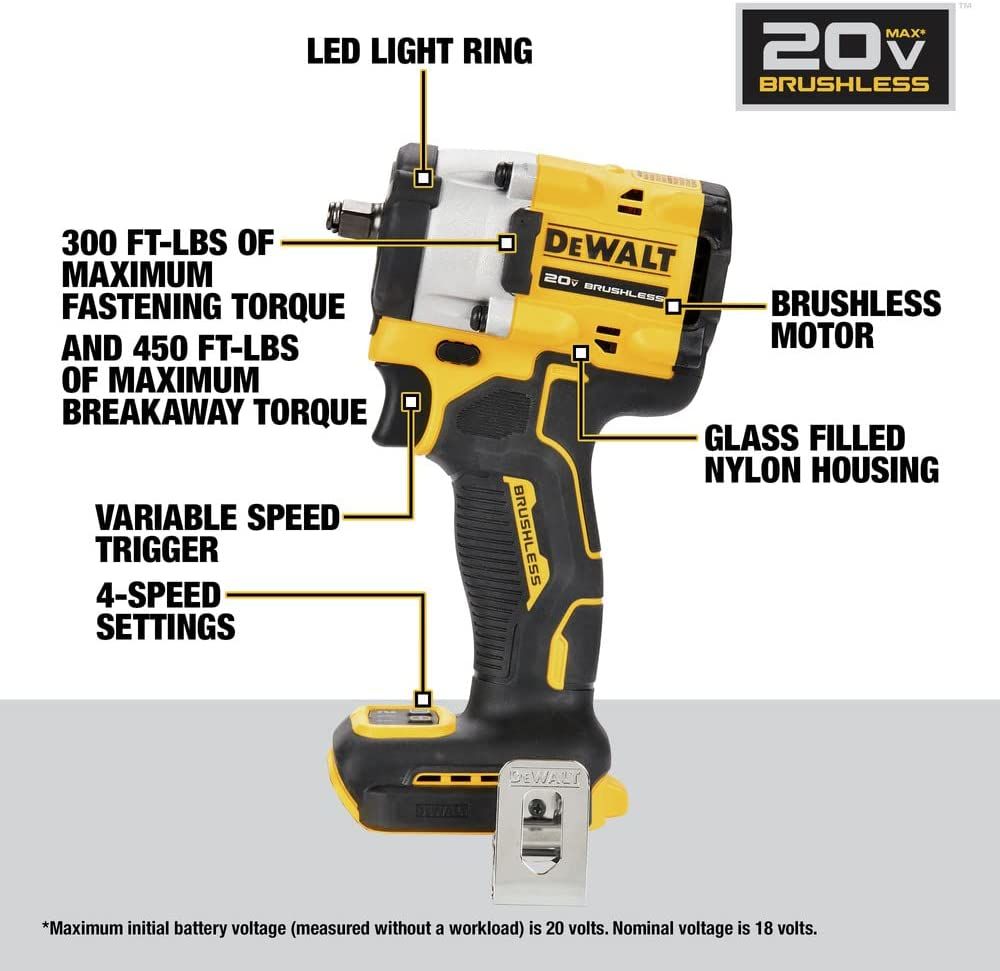 Dewalt DCF923B - Atomic 20V MAX* 3/8 in. Cordless Impact Wrench with Hog Ring Anvil (Tool Only)