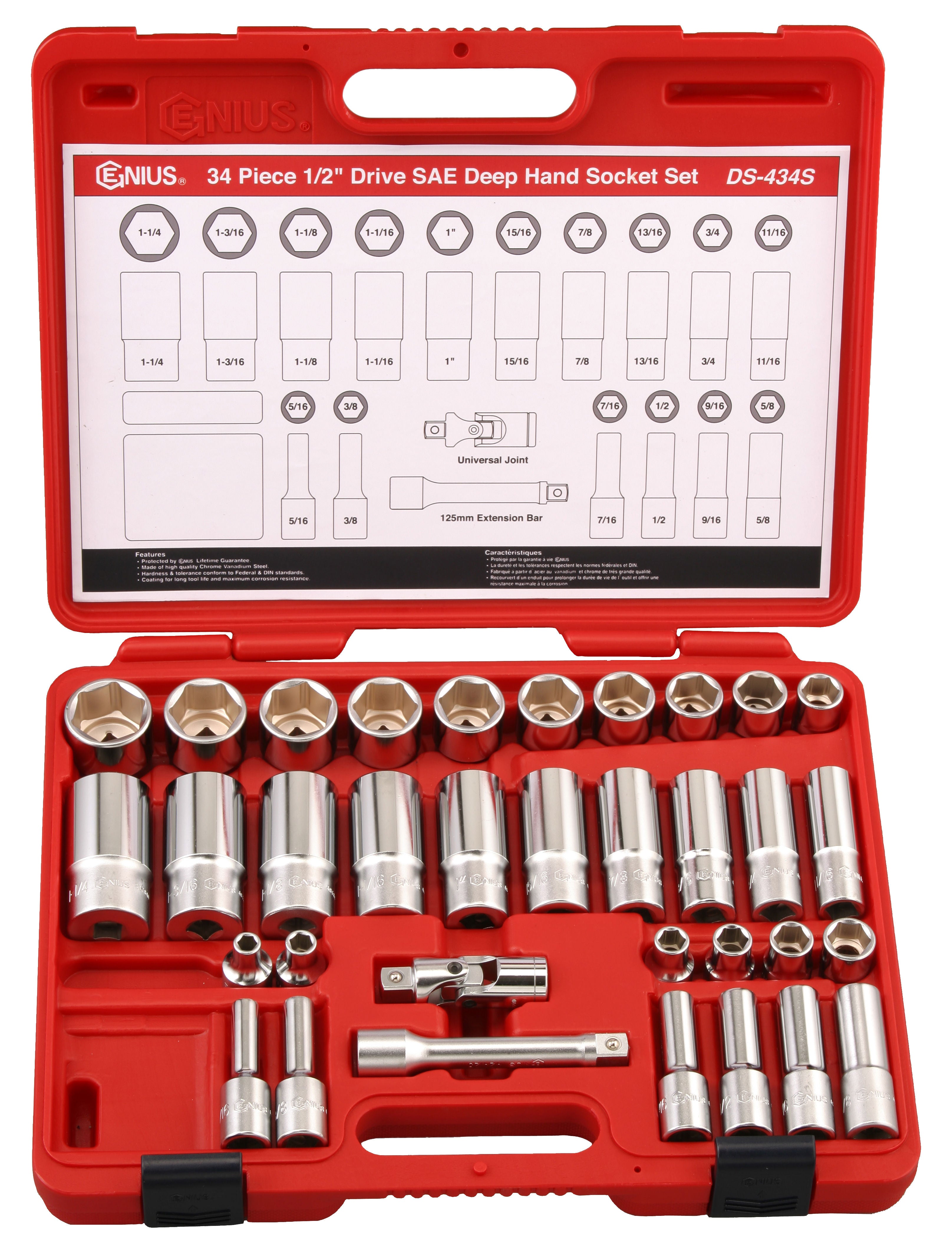 34PCS 1/2"DR.DEEP STOCKET SET