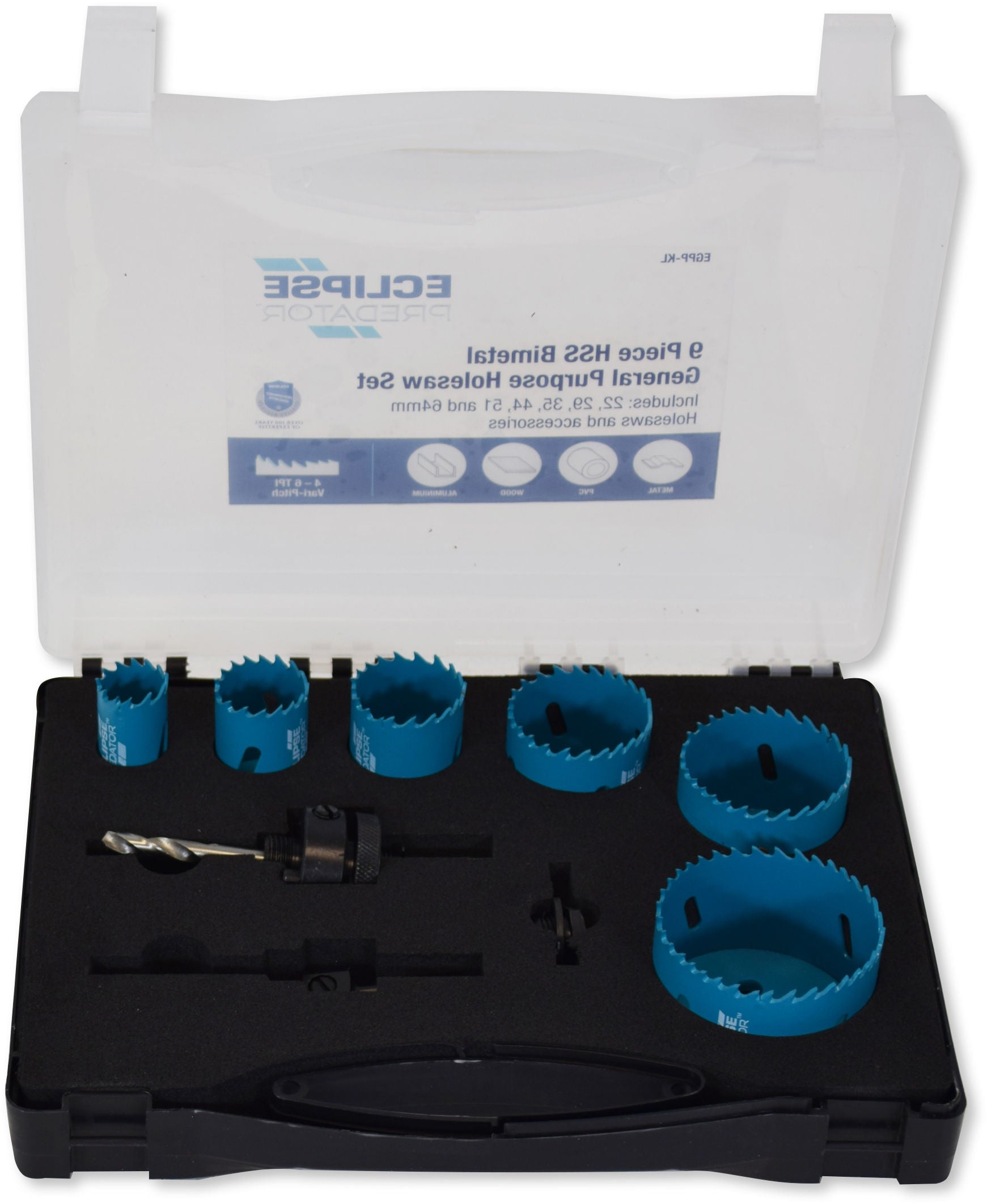 9 Piece HSS Bimetal Holesaw General Purpose Kit