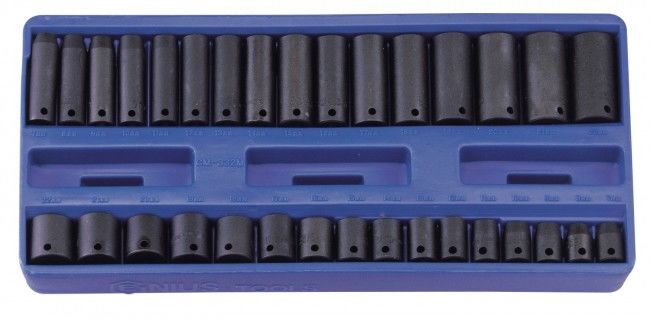 Genius Tools TF-332M - Deep & Deep Impact Socket Kit, 3/8" Drive - 32 Pieces