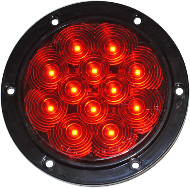 4” ROUND 12-LED FLAT S/T/T LAMP, RED WITH BLACK BASE