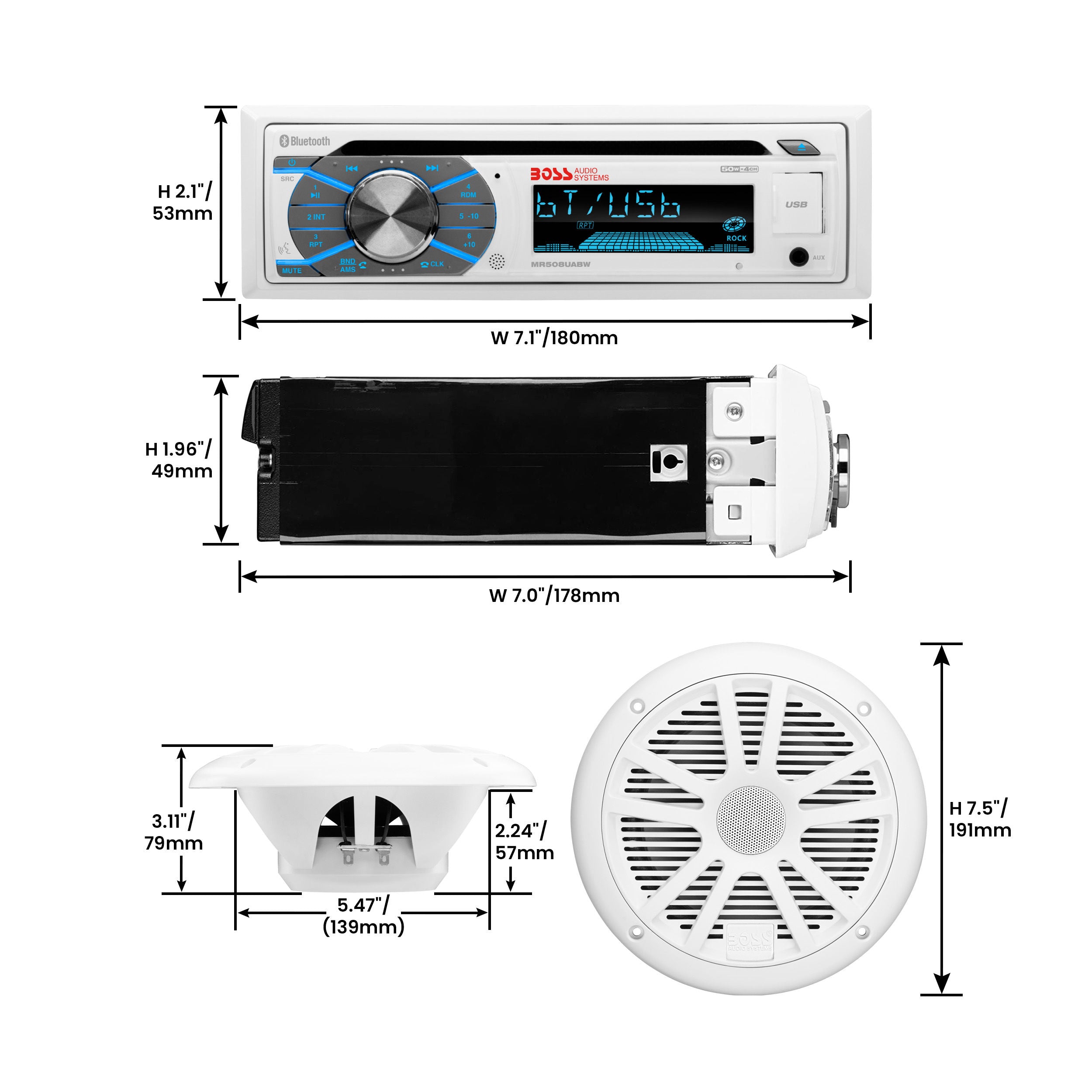 Boss MCK508WB.6 - This package has MR508UABW, MR6W, MRANT10, Single-DIN, CD/MP3 Player Detach Panel Bluetooth