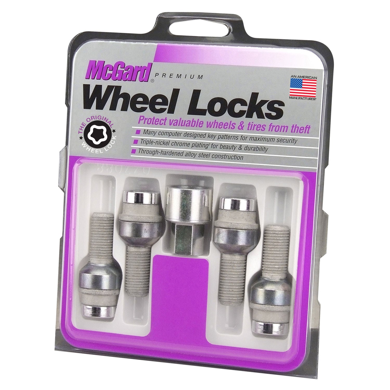 McGard MG28020 - Chrome Radius Seat Bolt Lock (Set of 4) 57.4mm Overall Length 27.9mm Thread Length 17mm Hex 14MX1.5