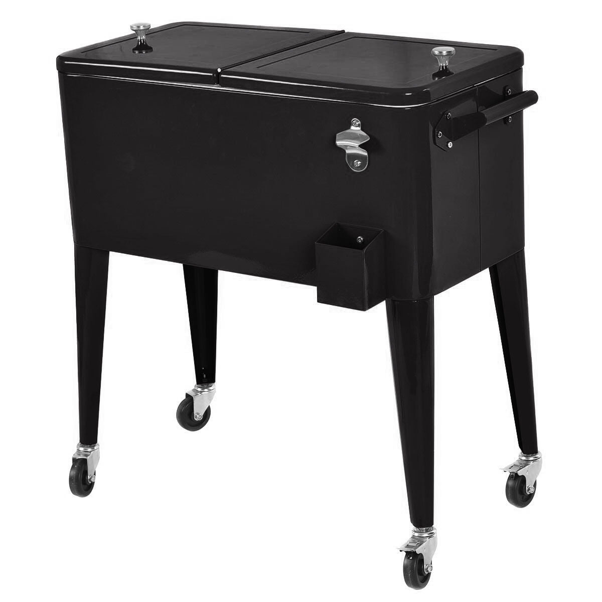 PatioZone 80QT (76L) Vintage Rolling Cooler Cart w/Lid and Bottle Opener, Steel Frame (MOSS-2003N) - Black