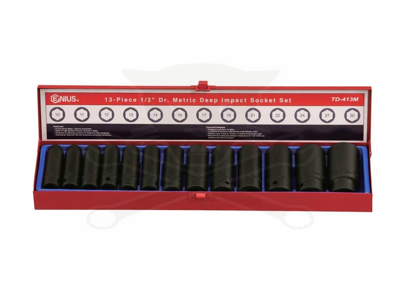 Genius TD-413M - Deep Imapct Socket Set, 1/2" Drive - 13 Pieces