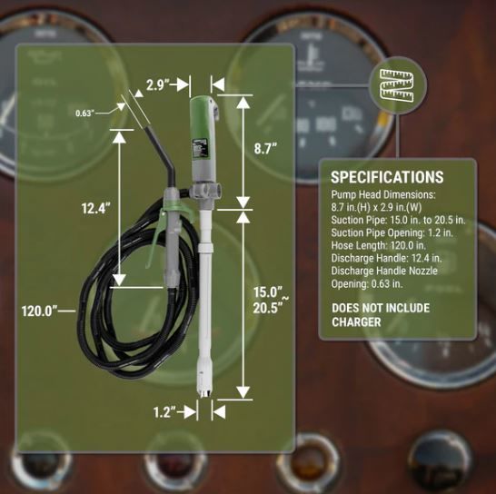 Rechargeable Battery Fuel Transfer Pump with 10' Hose